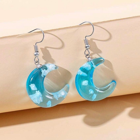 GlitzBlitz Boutique Jewelry - Any 2/$20! Blue Acrylic Cloudy Day Moon Earrings